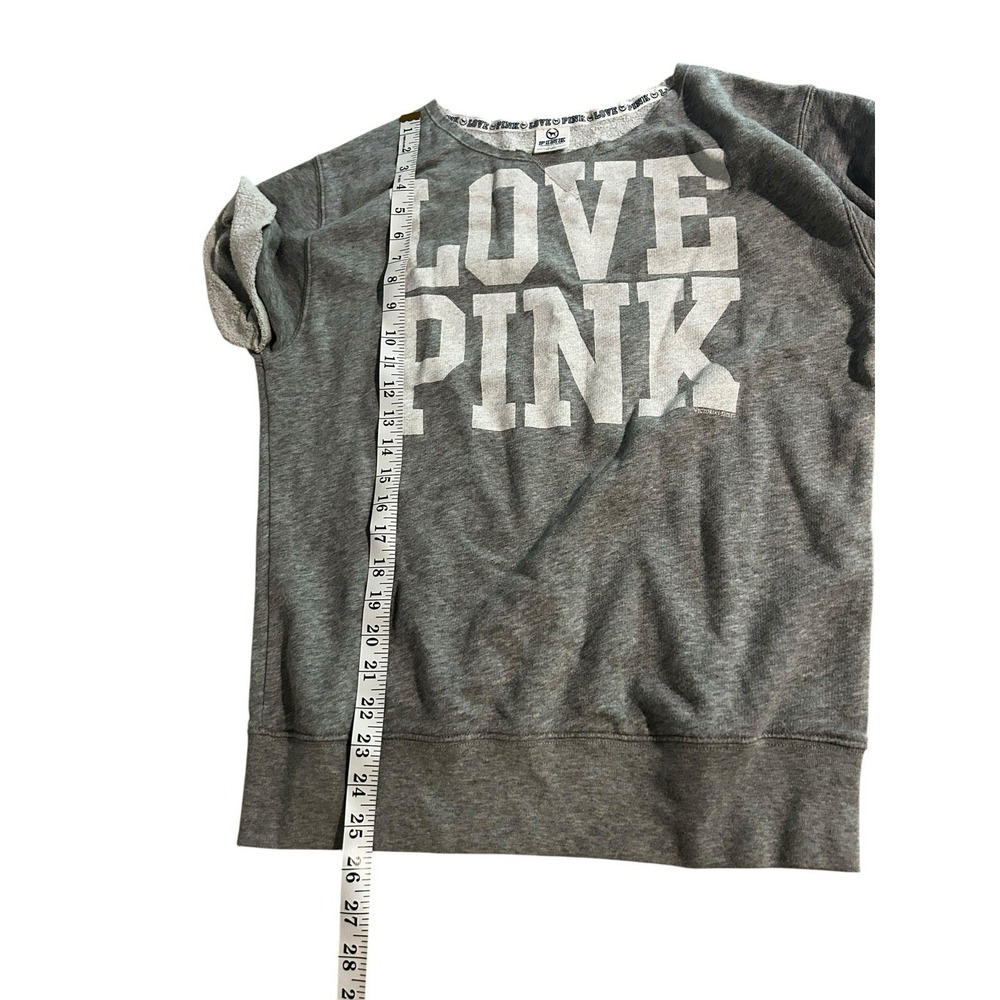 PINK by Victoria's Secret Love Pink Gray Graphic Sweatshirt Short Sleeve SZ S - Picture 3 of 7